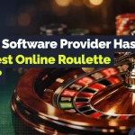Close-up of a roulette wheel with text asking, “Which software provider has the best online roulette game?”