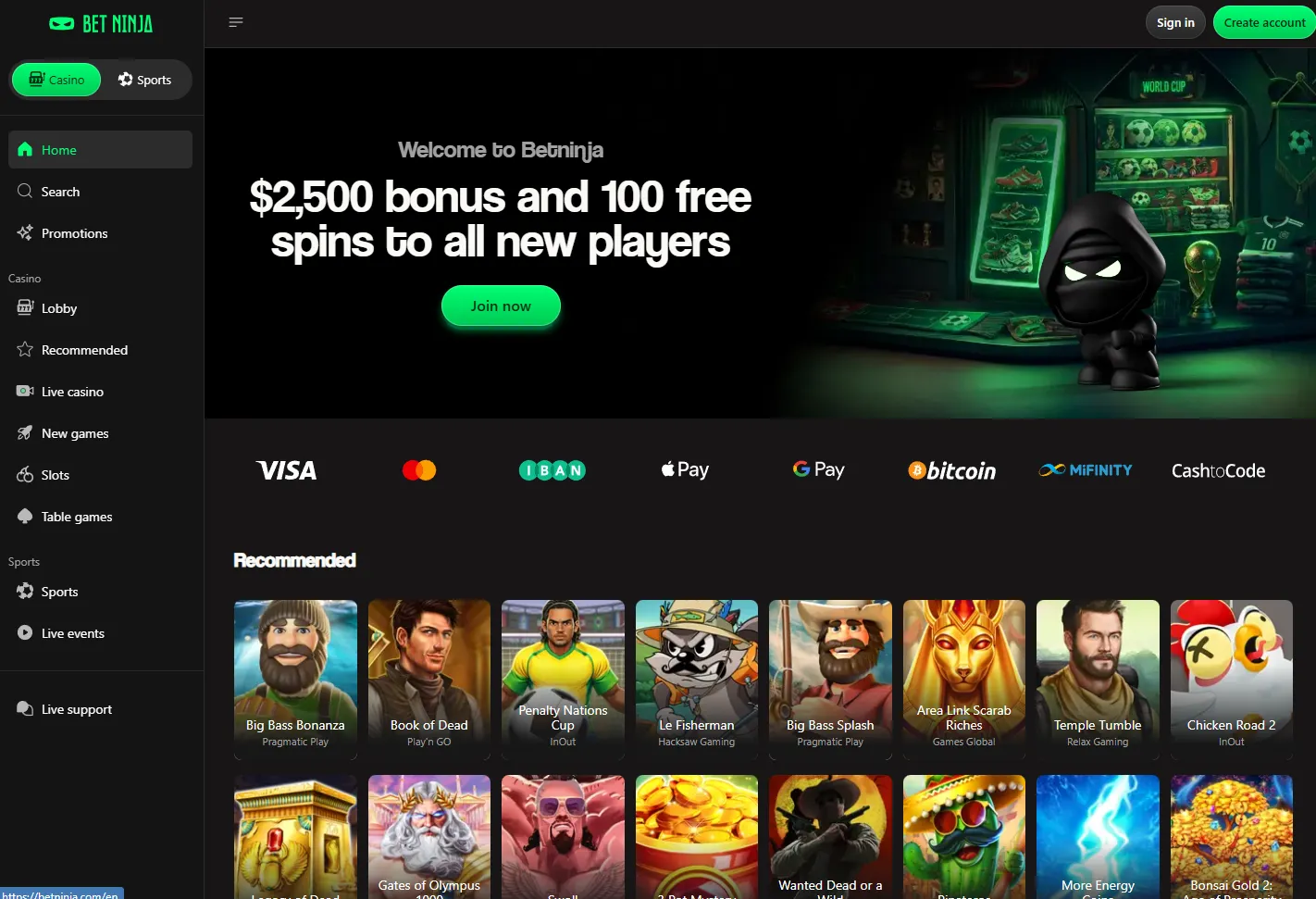 betninja homepage 1
