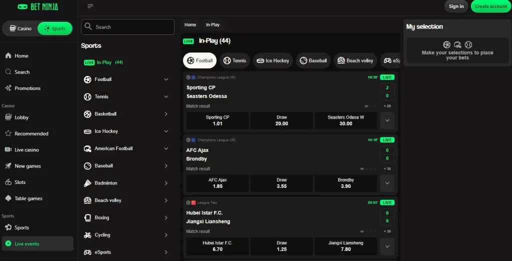 betninja live betting