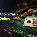 Cards and coins on a poker table with title "Play Bitcoin Cash Poker Online"