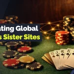 Poker chips and a royal flush on a card table with text reading “Evaluating Global Poker’s Sister Sites.”