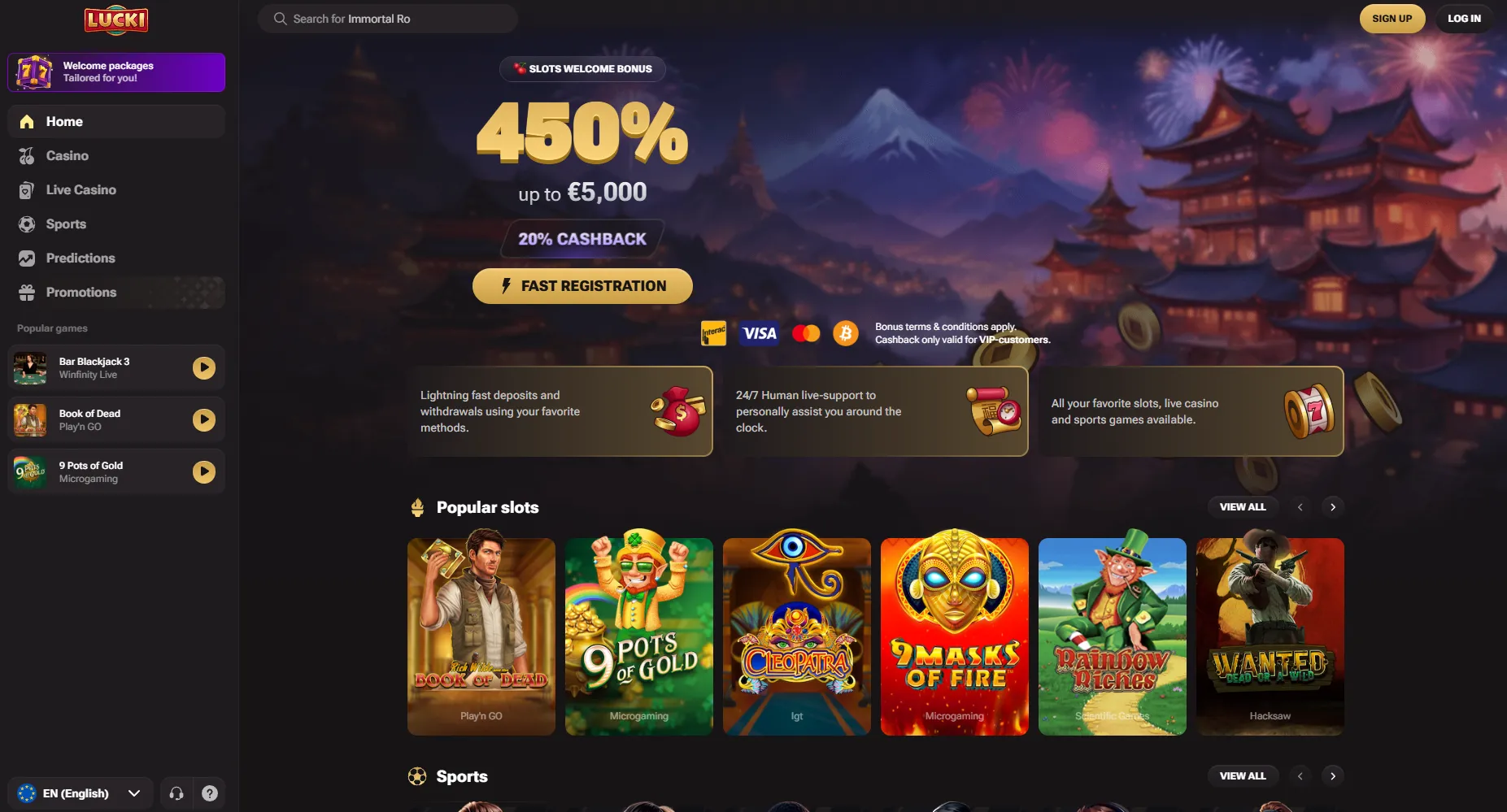 lucki casino homepage 1