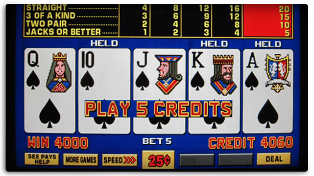 Royal Flush On Video Poker Machine