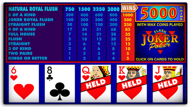 Joker Poker Paytable With Cards Being Held