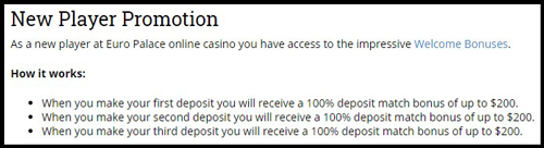 Euro Palace Bonuses