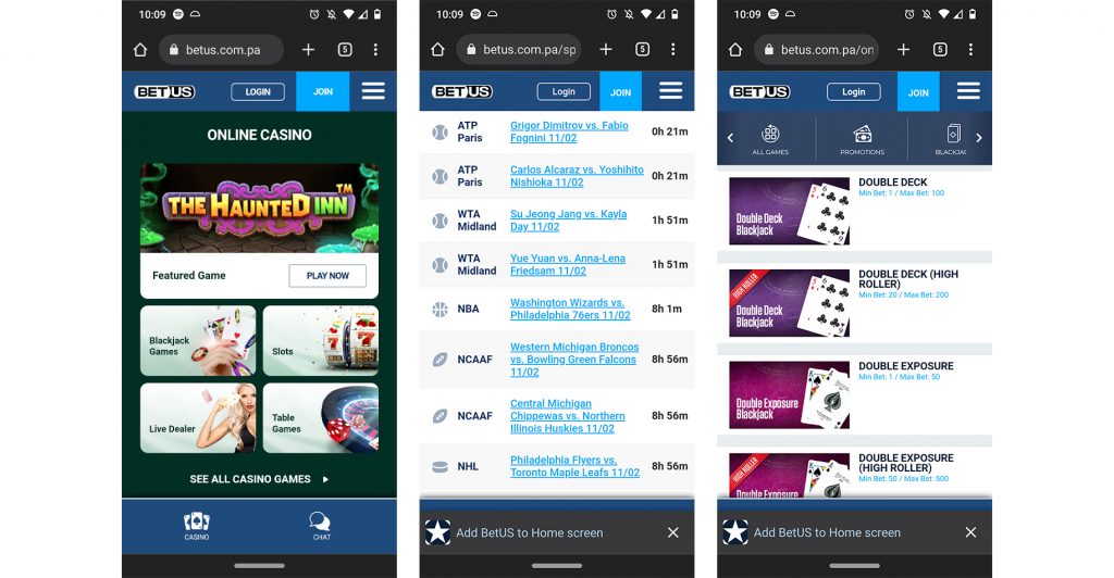 BetUS Mobile Screenshots