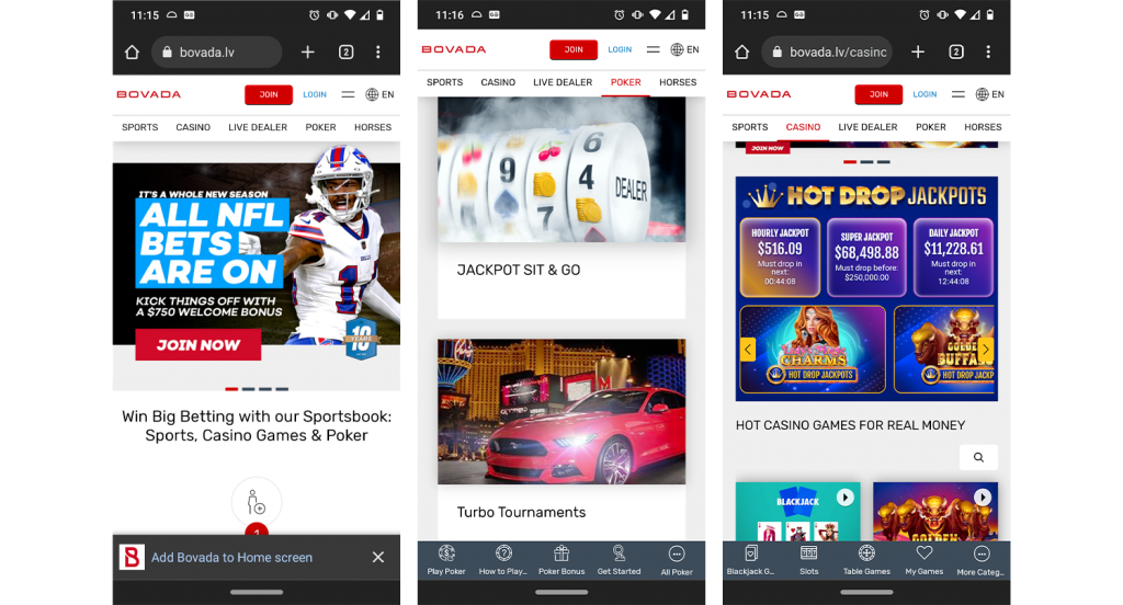 Bovada Mobile Screenshots