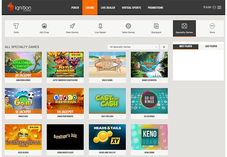 Ignition Casino Specialty