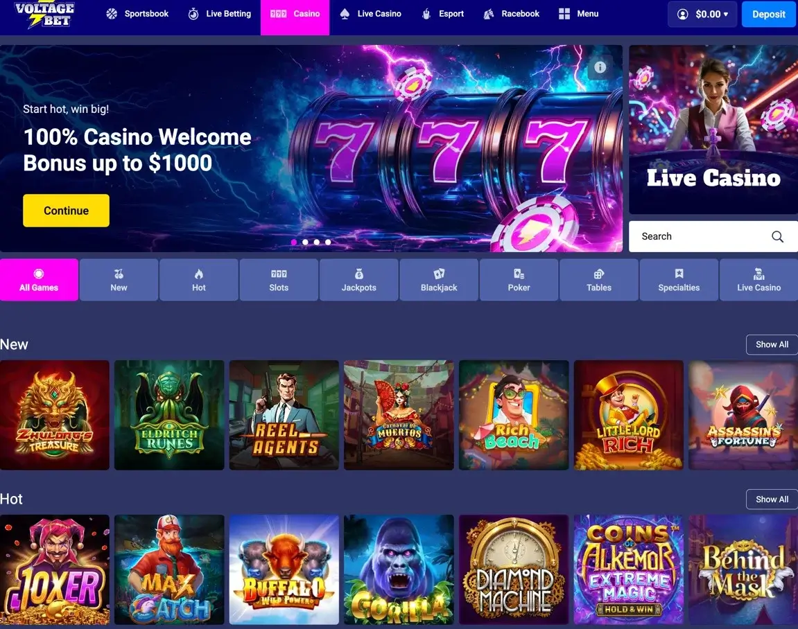 voltage bet casino homepage