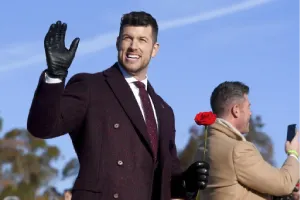 ABC's The Bachelor float with Clayton Echard at the 133rd Rose Parade in Pasadena