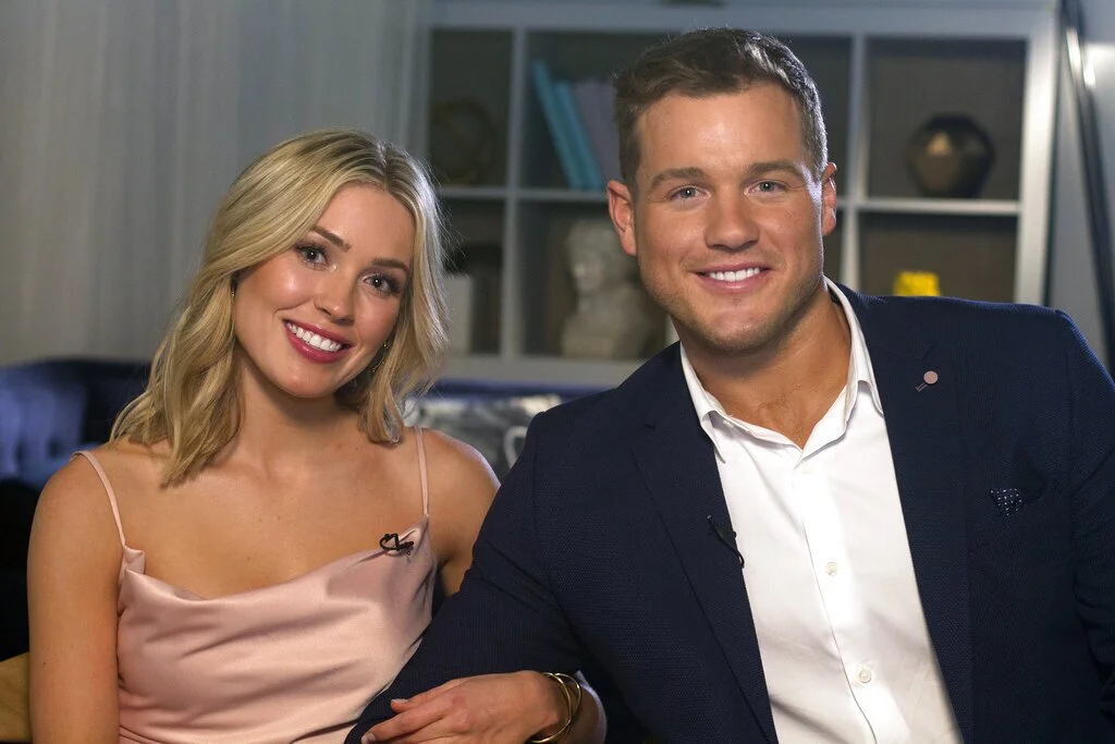 Cast members Cassie Randolph, left, and Colton Underwood from the reality series, "The Bachelor"