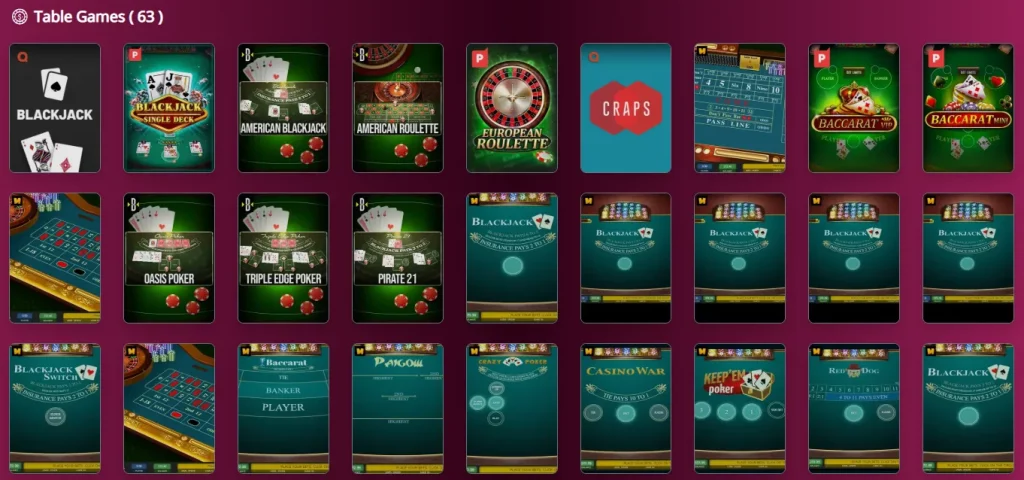 the online casino table games