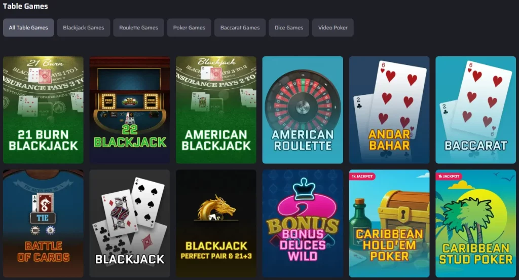 lucky rebel table games