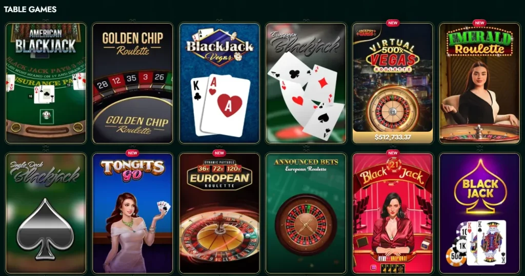 cashed casino table games
