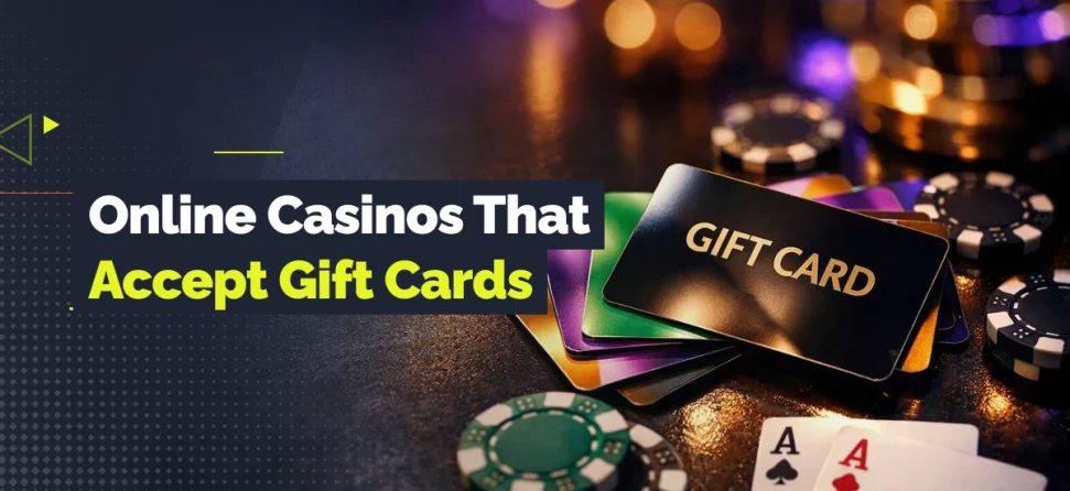 Online casinos that accept gift cards graphic with casino chips, playing cards, stacked gift cards, and GamblingNerd branding.