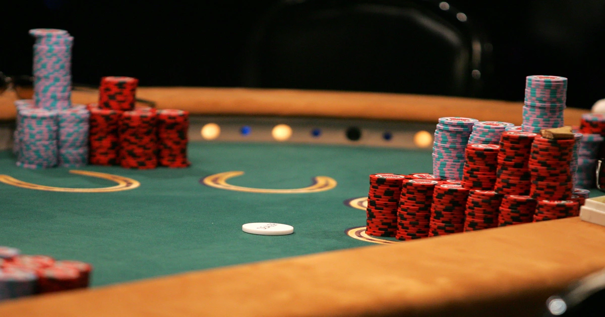 Stacks of poker chips on a poker table