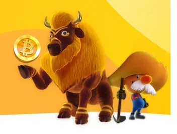slotslv card welcome bonus, a buffalo and a miner cartoon